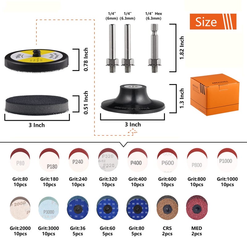 Tshya 133 Pack 3 Inch Sanding Discs for Drill Polishing Die Grinder Attachment Variety Kit with 5/16" and 1/4" Shanks Sanding Pads Includes 36-3000 Grit - Image 2